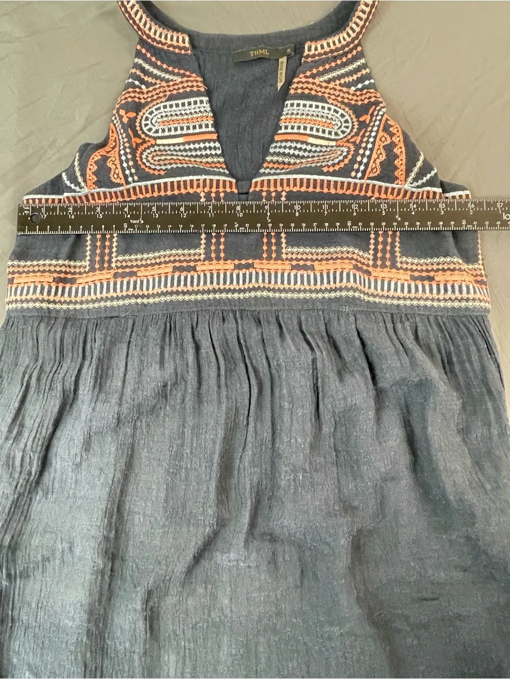 THML‎ Small Women Pullover Mini Sleeveless Dress Embroidered Boho V-neck Gauze